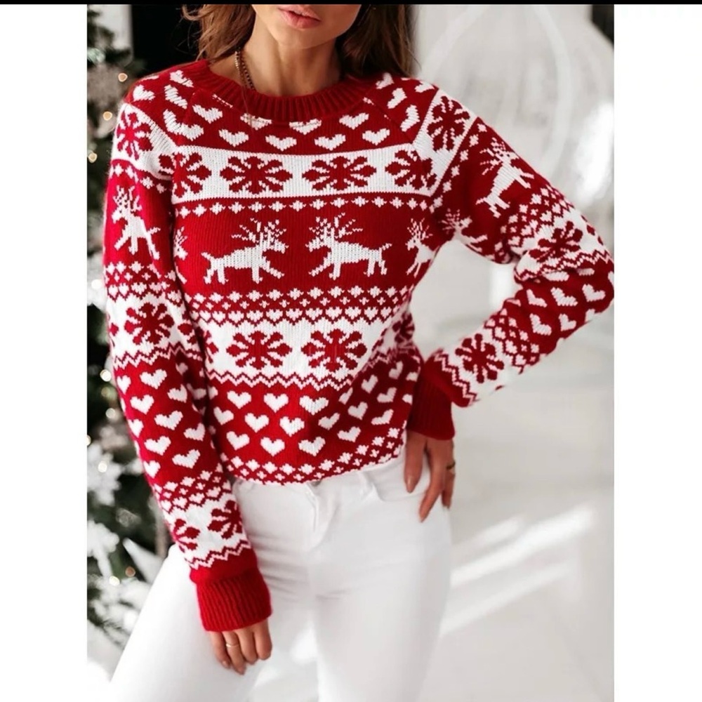 Festive Red and White Reindeer Sweater